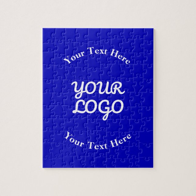 Add Logo Editable Royal Blue & White Text Jigsaw Puzzle (Vertical)
