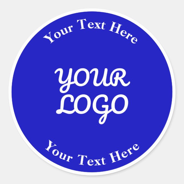 Add Logo Editable Royal Blue & White with Border Classic Round Sticker (Front)