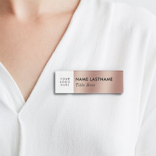 Add Logo Elegant Faux Rose Gold White Magnet Title Name Tag
