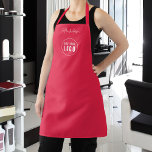 Add Logo Employee Modern Script Custom Colour Apron<br><div class="desc">Personalised Apron that you can add your logo and your employee’s name in trendy modern script against an editable background colour (click “edit” button and change background colour). You can even change the strap colour (accessible on the product page itself) to whatever colour you wish. Personalise it by replacing the...</div>
