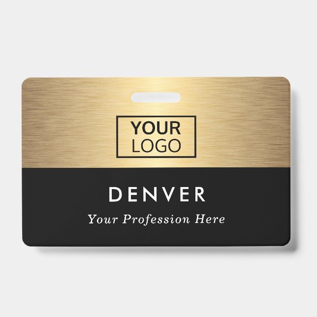 Add logo employee name title black golden gradient ID badge (Front)