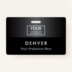 Add logo employee name title black grey gradient ID badge