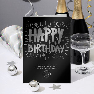 Add Logo Fun Doodle Happy Birthday Black Silver Foil Greeting Card