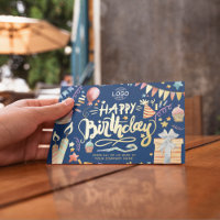 Add Logo Fun Party Navy Blue Corporate Birthday