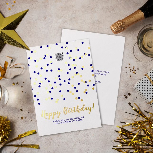 Add Logo Gold Foil Blue Confetti Business Birthday (Creator Uploaded)