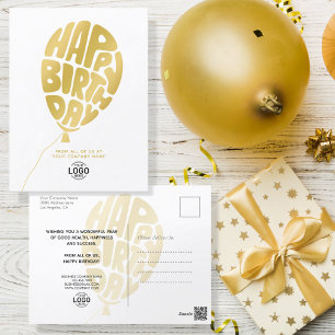 Add Logo Gold Lettering Balloon Business Birthday Holiday Postcard