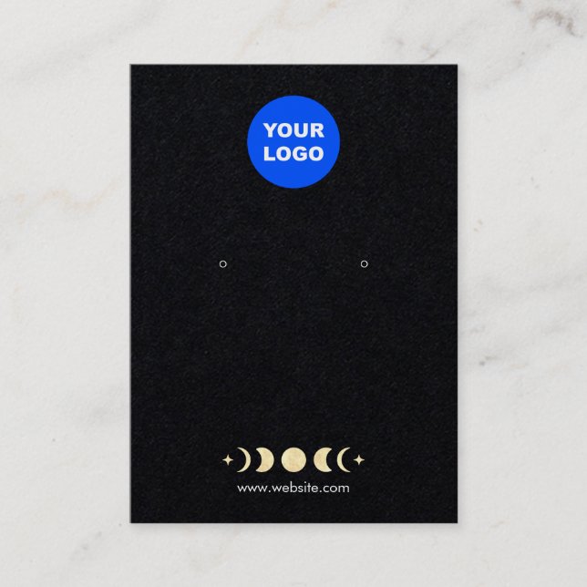 Add Logo Gold Moon Phase Black Earring Display   Business Card (Front)