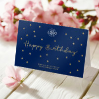 Add Logo Gold Stars Blue Business Happy Birthday