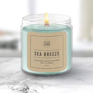 Add Logo Grey Border & Lines Kraft Square Sticker