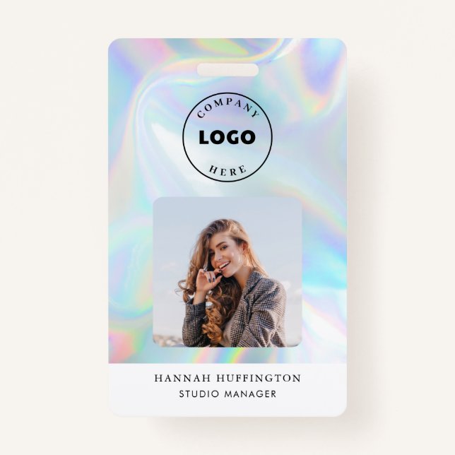 Add Logo Holographic QR Code Employee Photo ID ID Badge (Front)