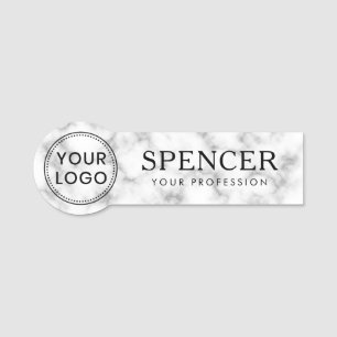 Add logo marble look business staff employee black name tag