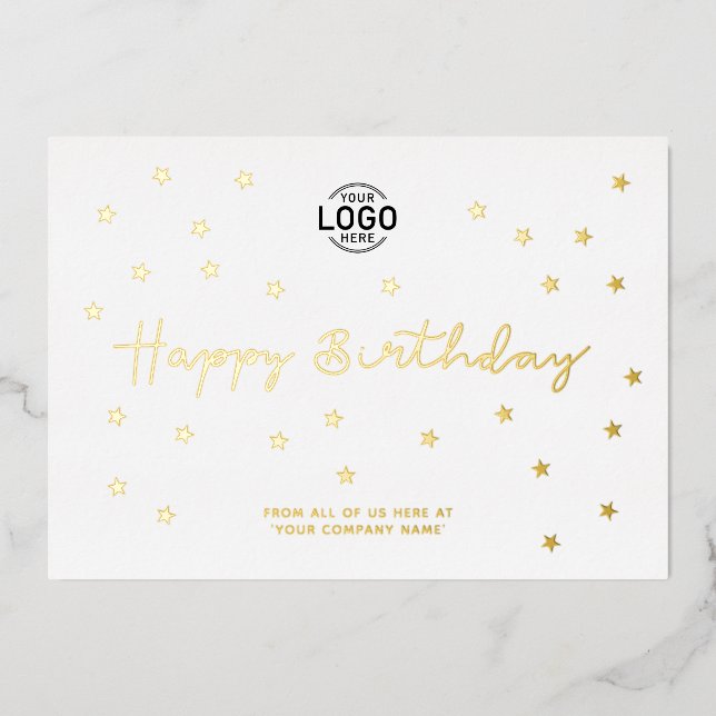 Add Logo Minimalist Gold Stars Business Birthday (Front)