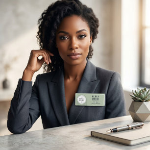 Add Logo Minimalist Sage Green Magnetic Name Tag