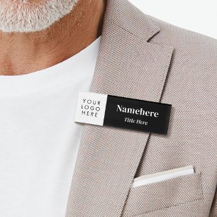 Add Logo Modern Simple Elegant Black Magnet Title Name Tag