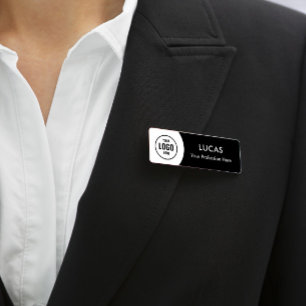 Add Logo Modern Simple Elegant Black Magnet Title  Name Tag