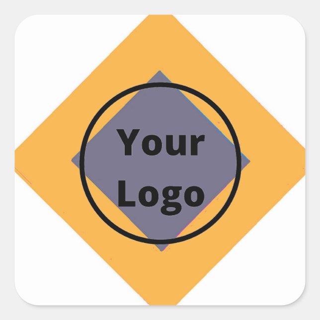 Add logo orange grey pattern square sticker (Front)