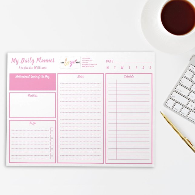 Add Logo Personalised Undated Daily Planner Pink Notepad (Creator Uploaded)