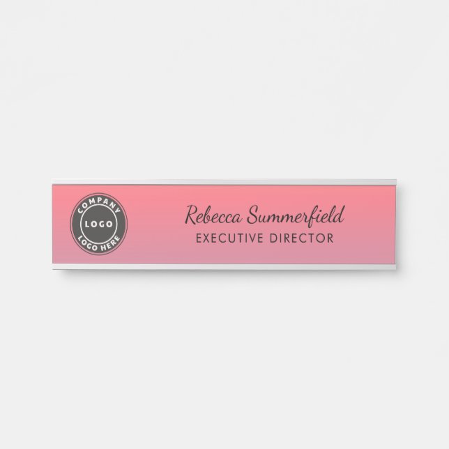 Add Logo Pink Ombre Executive Office Manager Door Sign (Front)
