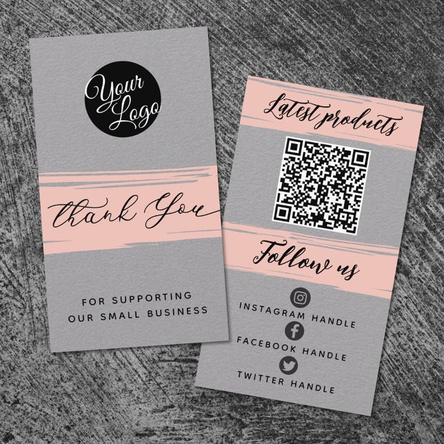   Add Logo & QR Code Modern Personalised Thank You Business Card (Creator Uploaded)