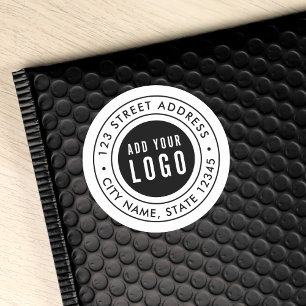 Add Logo Round Double Border Return Address Classic Round Sticker
