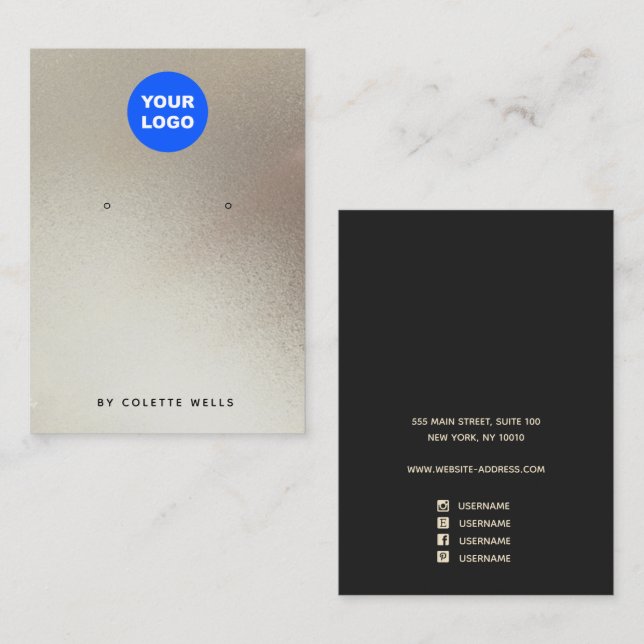 Add Logo Satin Gold  Watercolor Earring Display Business Card (Front/Back)