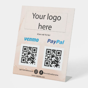 Add Logo Scan to Pay Venmo PayPal QR code Cashapp Pedestal Sign