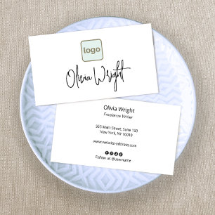 Add Logo Signature Script,  Modern White  Business Card
