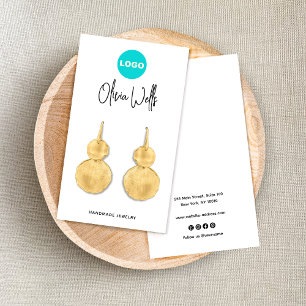 Add Logo Signature Script White Earring Jewellery Business Card