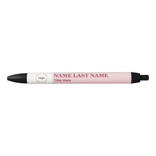 Add Logo Simple Blush Pink Name Title Black Ink Pen (Front)