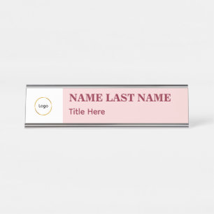 Add Logo Simple Blush Pink Name Title Desk Name Plate