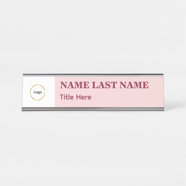 Add Logo Simple Blush Pink  Name Title Desk Name Plate (Front)