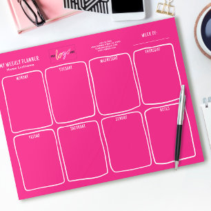 Add Logo Simple Girly Bright Pink Weekly Planner Notepad