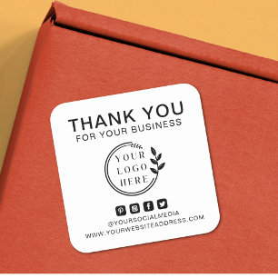 Add Logo Social Media Order Thank You Custom Square Sticker