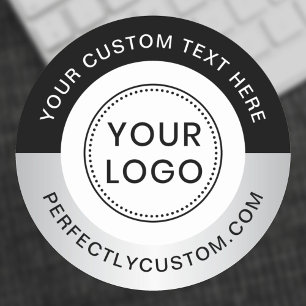 Add logo text light gray gradient black business classic round sticker