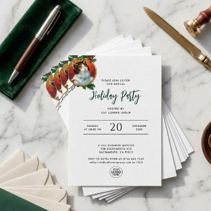 Add Logo Vintage Christmas Cat Branch Business Invitation