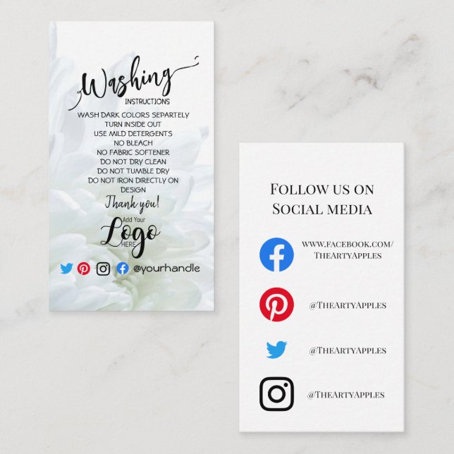 ADD LOGO washing instructions CARE CARD flower (Front/Back)