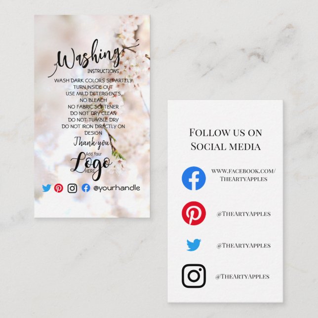 ADD LOGO washing instructions CARE CARD flowers (Front/Back)