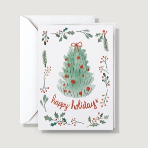 Add Logo Whimsical Hand Painted Christmas Business Holiday Card