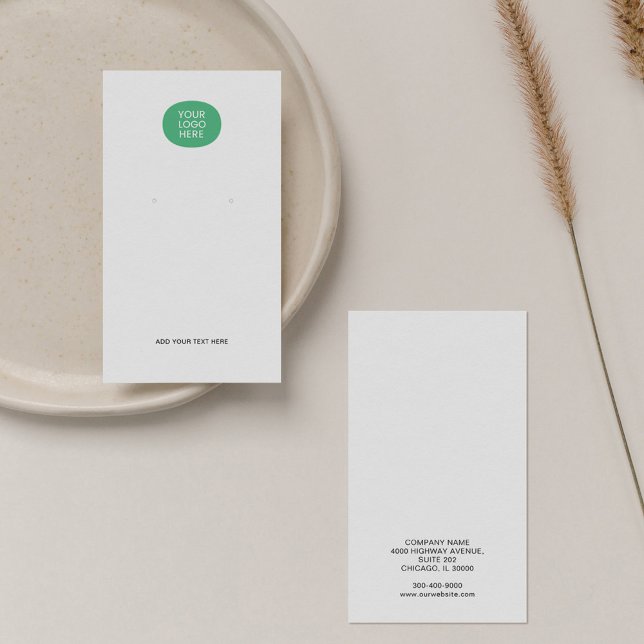 Add Logo White Earrings Display Card (Elegant Minimalist Company Logo Business Card)