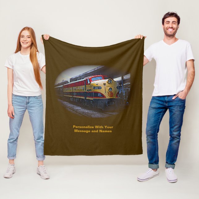 Add Message & Names, Red Gold Diesel Train Engine  Fleece Blanket (In Situ)