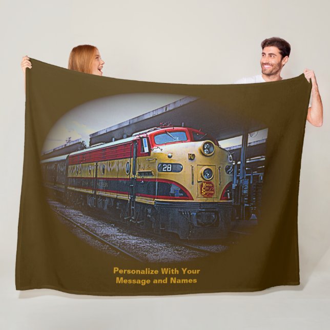 Add Message & Names, Red Gold Diesel Train Engine  Fleece Blanket (In Situ)