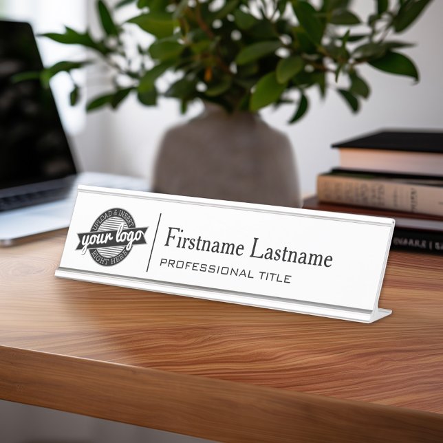 Add Modern Business Logo, Name, Professional Title Desk Name Plate (Custom Nameplate - Add Name and Title for Executive Sign or customize in the design area)
