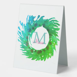 Add monogram pink green green Christmas wreath