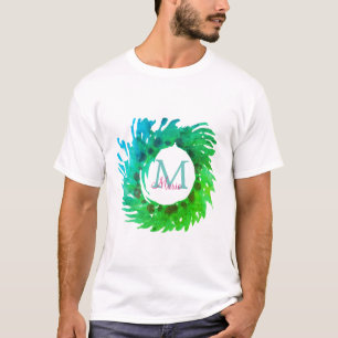 Add monogram pink green green Christmas wreath T-Shirt