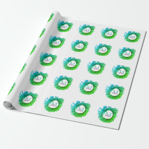 Add monogram pink green green Christmas wreath Wrapping Paper