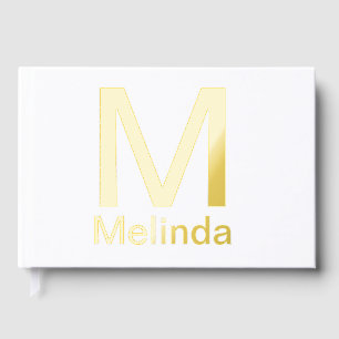 Add monogram simple minimal text name details  guest book