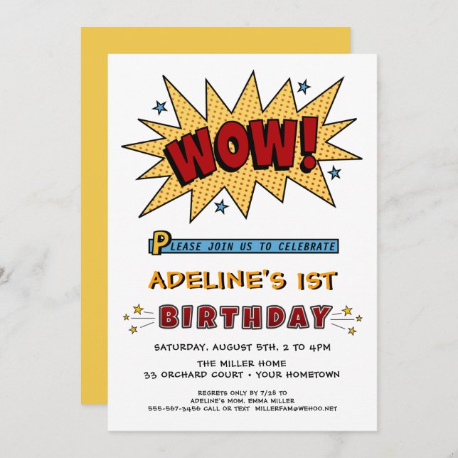 Add Name 1st or Any Age Birthday Party Invitation (Front/Back)