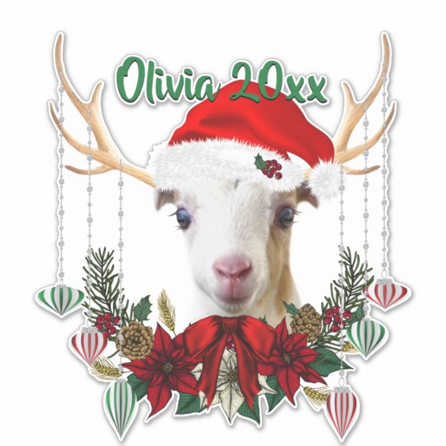 ADD NAME - Adorable Christmas LaMancha Goat Kid (Front)