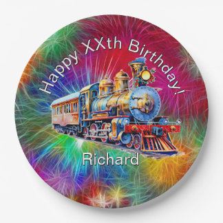 Add Name Age, Steam Train Birthday Party        Paper Plate