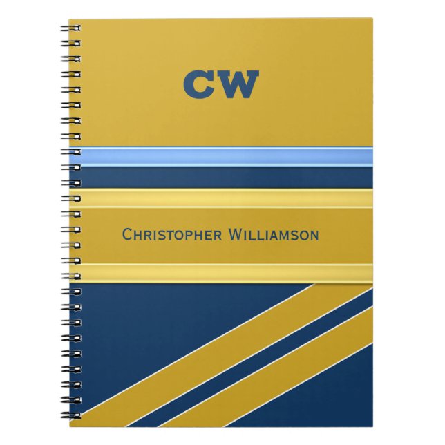 Add name and initials blue gold office notebook (Front)